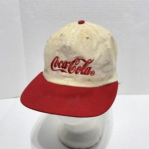 Vintage Coca Cola Snapback Hat, Cream/Red Embroidered. Louisville MFG USA, Stain